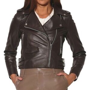 Walter Baker Chocolate Brown Leather Biker Jacket